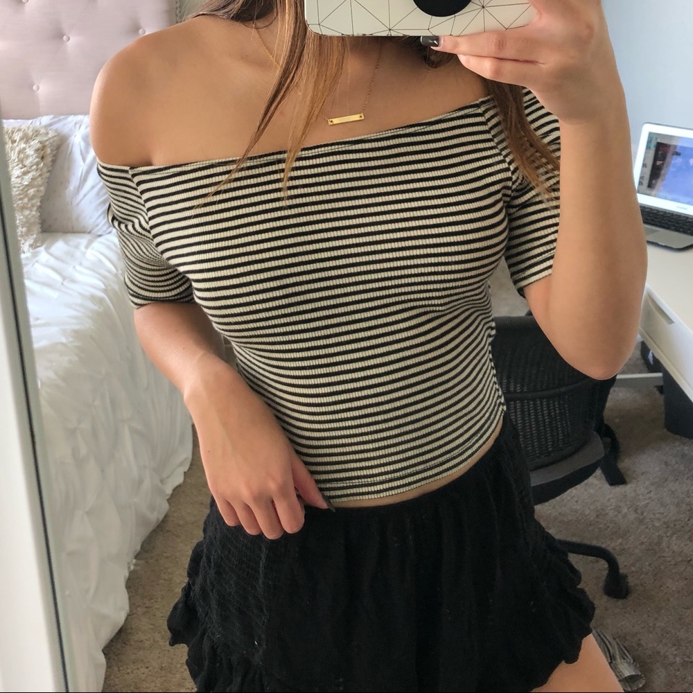Brandy Melville black & cream striped  top